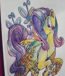 Size: 1080x1263 | Tagged: safe, artist:suippumato, fluttershy, pegasus, pony, g4, crying, female, solo, traditional art