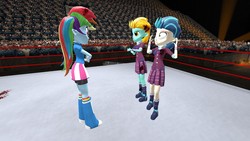 Size: 1280x720 | Tagged: artist needed, safe, indigo zap, lightning dust, rainbow dash, equestria girls, g4, 3d, female, gmod, sisters, wrestling ring