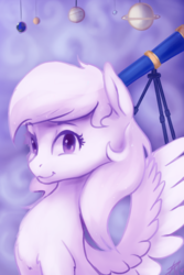 Size: 1280x1920 | Tagged: safe, artist:penny-wren, oc, oc only, oc:starstorm slumber, pegasus, pony, female, planet, solo, telescope