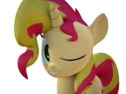 Size: 1600x1200 | Tagged: safe, artist:melodismol, sunset shimmer, pony, unicorn, g4, 3d, blender, female, one eye closed, simple background, solo, transparent background, wink