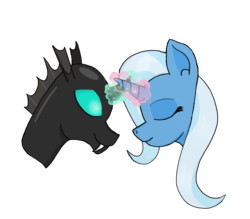 Size: 800x700 | Tagged: safe, artist:eulicious, thorax, trixie, changeling, pony, unicorn, g4, crossed horns, eyes closed, female, horn, horns are touching, magic, male, mare, profile, shipping, straight, thoraxie