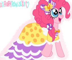 Size: 1024x853 | Tagged: safe, artist:xxfluffypachirisuxx, pinkie pie, earth pony, pony, g4, make new friends but keep discord, clothes, dignified wear, dress, female, gala dress, simple background, solo, transparent background