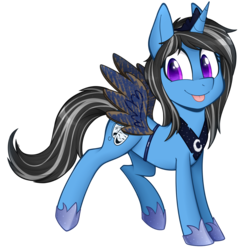 Size: 1206x1250 | Tagged: safe, artist:higglytownhero, princess luna, oc, oc:silver lining, pony, unicorn, g4, clothes, costume, smiling, solo, tongue out