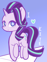 Size: 516x685 | Tagged: safe, artist:puetsua, starlight glimmer, pony, unicorn, g4, cute, female, glimmerbetes, kite, looking at you, mare, smiling, solo, starry eyes, that pony sure does love kites, wingding eyes