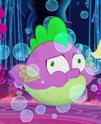 Size: 254x313 | Tagged: safe, screencap, spike, fish, puffer fish, g4, my little pony: the movie, bubble, cropped, inflation, species swap, spike the pufferfish