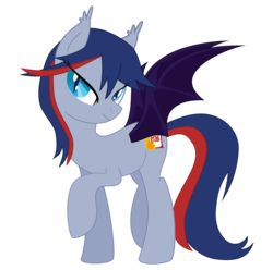 Size: 1885x1867 | Tagged: safe, artist:sevenfates, derpibooru exclusive, oc, oc only, oc:evening script, bat pony, pony, protoss, bat wings, simple background, smiling, solo, transparent background