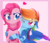 Size: 2623x2232 | Tagged: dead source, safe, artist:php146, pinkie pie, rainbow dash, pony, g4, alternate design, blushing, colored wings, female, floppy ears, heart, high res, lesbian, multicolored wings, one eye closed, ship:pinkiedash, shipping