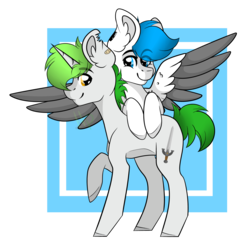 Size: 4551x4428 | Tagged: safe, artist:maximkoshe4ka, oc, oc only, oc:jeremy, pegasus, pony, unicorn, absurd resolution, colored wings, gay, male, multicolored wings, oc x oc, shipping, stallion