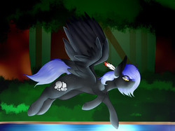 Size: 796x594 | Tagged: safe, artist:lifeage, oc, oc only, oc:cloudy night, pegasus, pony, female, flying, mare, solo, water