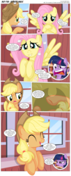 Size: 3300x8059 | Tagged: safe, artist:perfectblue97, applejack, fluttershy, twilight sparkle, earth pony, pegasus, pony, comic:without magic, g4, absurd resolution, barn, blank flank, book, bookshelf, comic, earth pony twilight, golden oaks library, sweet apple acres