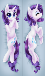 Size: 4980x8300 | Tagged: safe, artist:doekitty, rarity, pony, unicorn, g4, absurd resolution, body pillow, body pillow design, butt, chest fluff, commission, cute, eyes closed, female, looking at you, mare, plot, raribetes, smiling, solo, underhoof