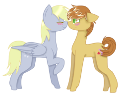 Size: 2456x1960 | Tagged: safe, artist:otakuchicky1, derpy hooves, feather bangs, earth pony, pegasus, pony, g4, hard to say anything, blushing, crack shipping, derpybangs, eyes closed, female, male, mare, shipping, stallion, straight
