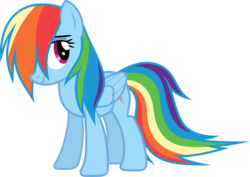 Size: 6000x4247 | Tagged: safe, artist:magister39, rainbow dash, pegasus, pony, g4, absurd resolution, female, hair over one eye, mare, multicolored hair, shy, simple background, smiling, solo, transparent background, vector