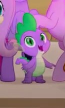 Size: 130x214 | Tagged: safe, screencap, spike, dragon, g4, my little pony: the movie, cropped, looking at you, male, offscreen character, smiling, solo