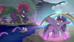 Size: 3840x2160 | Tagged: safe, artist:ruby dusk, tempest shadow, twilight sparkle, alicorn, pony, g4, my little pony: the movie, broken horn, confrontation, high res, horn, magic, misleading thumbnail, twilight sparkle (alicorn)