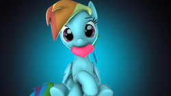 Size: 1920x1080 | Tagged: safe, artist:loveslove, rainbow dash, pegasus, pony, g4, 3d, cute, dashabetes, female, gradient background, heart, looking at you, mare, mouth hold, nose wrinkle, sitting, solo, source filmmaker, wallpaper