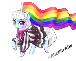 Size: 2100x1700 | Tagged: safe, artist:dedonnerwolke, photo finish, earth pony, pony, g4, female, flag, gay pride, gay pride flag, lesbian, looking at you, mare, pride, simple background, smiling, solo, white background