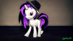 Size: 1920x1080 | Tagged: safe, artist:jojobibou, oc, oc only, oc:subtlety, pony, unicorn, 3d, clothes, hat, solo