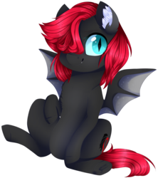 Size: 2114x2381 | Tagged: safe, artist:shiromidorii, oc, oc only, oc:scarlet shadow, bat pony, pony, edgy, female, hair over one eye, high res, mare, simple background, solo, transparent background
