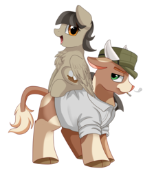 Size: 2550x2850 | Tagged: safe, artist:pridark, oc, oc only, bull, pony, cigarette, clothes, duo, hat, high res, simple background, transparent background
