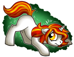 Size: 742x577 | Tagged: safe, artist:paintsplotch, oc, oc only, oc:chris, pony, unicorn, fanfic:mandatory motherhood, ponies after people, blank flank, face down ass up, fanfic, fanfic art, female, human to pony, male to female, mare, motion lines, nervous, partially transparent background, ponified, post-transformation, rule 63, shaking, transformation, transformed, transgender transformation, uneasy, wavy mouth, wobbling