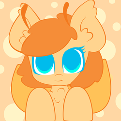 Size: 2400x2400 | Tagged: safe, artist:anonymous, oc, oc only, oc:orange pop, mothpony, original species, pony, abstract background, chest fluff, colored pupils, ear fluff, female, fluffy, high res, looking at you, mare, solo