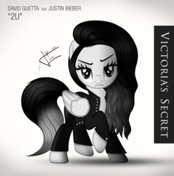 Size: 4000x4040 | Tagged: safe, artist:aldobronyjdc, oc, oc only, oc:adenzell harmony, pegasus, pony, 2u, absurd resolution, clothes, david guetta, female, grayscale, justin bieber, mare, monochrome, solo, victoria's secret