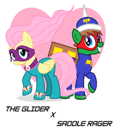 Size: 1080x1188 | Tagged: safe, fluttershy, saddle rager, oc, oc:the glider, pony, g4, canon x oc, heart, power ponies