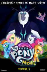 Size: 2633x4000 | Tagged: safe, applejack, fluttershy, pinkie pie, rainbow dash, rarity, spike, storm king, twilight sparkle, alicorn, dragon, pony, g4, my little pony: the movie, fake, faker than a three dollar bill, high res, mane six, movie poster, ponyville, poster, twilight sparkle (alicorn)