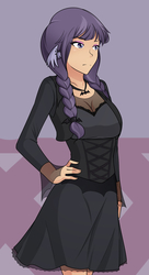 Size: 1044x1920 | Tagged: safe, artist:jonfawkes, inky rose, human, g4, honest apple, clothes, dress, ear piercing, earring, female, goth, humanized, piercing, solo, wing ears