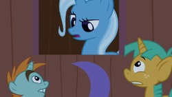 Size: 1280x720 | Tagged: safe, screencap, snails, snips, trixie, pony, unicorn, boast busters, g4, colt, male, trixie's fans