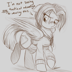 Size: 2048x2048 | Tagged: safe, artist:ncmares, oc, oc only, oc:kite, pegasus, pony, bandage, clothes, commission, dialogue, female, high res, hoodie, mare, monochrome, sketch, socks, solo
