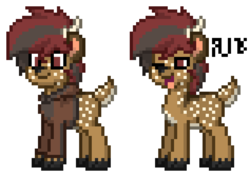 Size: 790x560 | Tagged: safe, artist:radical user 76, oc, oc only, oc:cinnabar, deer, deer pony, original species, pony, pony town, clothes, hoodie, pixel art, simple background, solo, white background