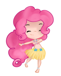 Size: 883x1103 | Tagged: safe, artist:brsajo, artist:gummigator, pinkie pie, human, g4, barefoot, belly button, bracelet, chibi, clothes, collaboration, cute, eyes closed, feet, female, flower, grass skirt, happy, hawaii, hula, hula dance, hulapie, humanized, jewelry, lei, midriff, simple background, skirt, solo, transparent background, vector, vector trace