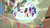 Size: 1280x720 | Tagged: safe, screencap, amethyst skim, barren hymn, cool beans, double diamond, flower flight, ivy vine, night glider, party favor, sugar belle, earth pony, pegasus, pony, unicorn, g4, to where and back again, background pony, female, force field, freeze frame, implied starlight glimmer, male, mare, spread eagle, stallion