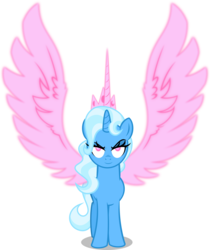 Size: 4083x4865 | Tagged: safe, artist:orin331, trixie, alicorn, pony, dancerverse, g4, absurd resolution, alicornified, alternate universe, crown, female, jewelry, large wings, looking at you, mare, race swap, regalia, simple background, smiling, solo, spread wings, transparent background, trixiecorn, wings