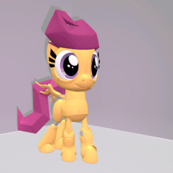 Size: 480x480 | Tagged: safe, artist:fillerartist, scootaloo, pony, robot, g4, 3d, animated, blender, blinking, female, gif, scootabot, solo, test, wip