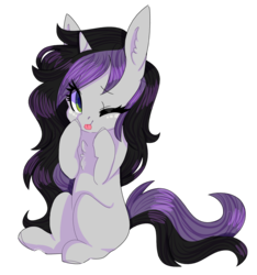 Size: 1313x1400 | Tagged: safe, artist:lnspira, oc, oc only, oc:annika, pony, unicorn, female, mare, one eye closed, simple background, solo, tongue out, transparent background