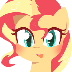 Size: 800x800 | Tagged: safe, artist:haden-2375, sunset shimmer, pony, unicorn, g4, blushing, close-up, cute, female, looking at you, mare, shimmerbetes, simple background, smiling, solo, white background