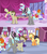 Size: 1920x2160 | Tagged: safe, screencap, applejack, crescent pony, inky rose, mane moon, photo finish, rarity, soigne folio, starstreak, stella lashes, twilight sky, earth pony, pegasus, pony, g4, honest apple, animation error, background pony, comparison, female, male, mare, palanquin, stallion, wrong cutie mark