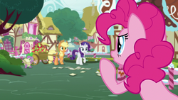 Size: 1280x720 | Tagged: safe, screencap, applejack, pinkie pie, rarity, spike, dragon, g4, honest apple, out of focus