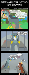 Size: 1024x2671 | Tagged: safe, artist:str1ker878, gabby, trouble shoes, griffon, pony, g4, bad end, butt, clubhouse, comic, crusaders clubhouse, jail, plot