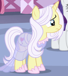 Size: 448x502 | Tagged: safe, screencap, lily lace, rarity, pony, unicorn, g4, honest apple, 3:, animated, clothes, cropped, crying, dress, eye shimmer, female, frown, gif, gritted teeth, mare, sad, teary eyes, wavy mouth, wide eyes