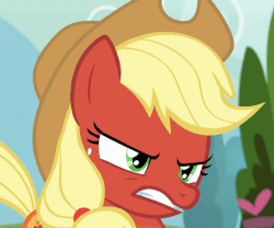 Size: 612x508 | Tagged: safe, screencap, applejack, earth pony, pony, g4, honest apple, season 7, angry, animated, cropped, female, furious, gif, red face, solo