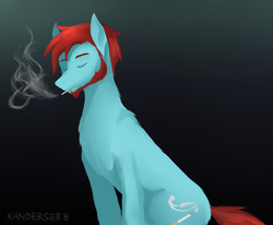 Size: 2067x1700 | Tagged: safe, artist:xanderserb, oc, oc only, pony, beard, colt, facial hair, full body, male, smoking, solo