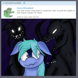 Size: 1226x1226 | Tagged: safe, artist:wulfanite, oc, oc only, oc:mimicry, pony, dread, monster, scared, shadow