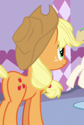 Size: 402x595 | Tagged: safe, screencap, applejack, earth pony, pony, g4, honest apple, butt, cropped, female, freckles, mare, plot, solo