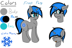 Size: 1920x1280 | Tagged: safe, artist:eclipsepenumbra, oc, oc only, oc:frost fang, pony, blue eyes, cutie mark, laughing, reference sheet, simple background, smiling, solo, transparent background