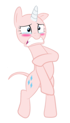 Size: 580x1024 | Tagged: safe, artist:trini-mite, rarity, pony, g4, make new friends but keep discord, bald, bipedal, blushing, covering, crying, female, furless, hairless, naked rarity, nudity, really naked rarity, simple background, solo, transparent background, up to eleven, vector