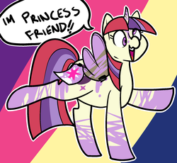 Size: 1584x1455 | Tagged: safe, artist:/d/non, moondancer, alicorn, pony, unicorn, g4, 30 minute art challenge, cardboard wings, clothes, costume, derp, disguise, fake wings, female, hidden cutie mark, paint, paper-thin disguise, solo
